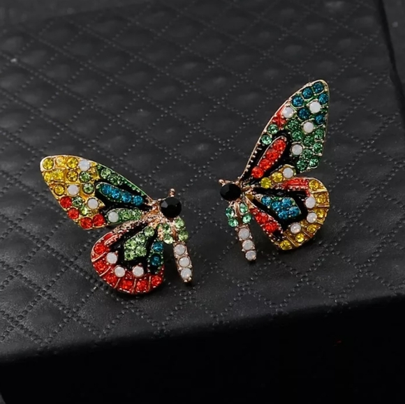 Colorful Butterfly Rhinestone Earrings - Picture 4 of 4